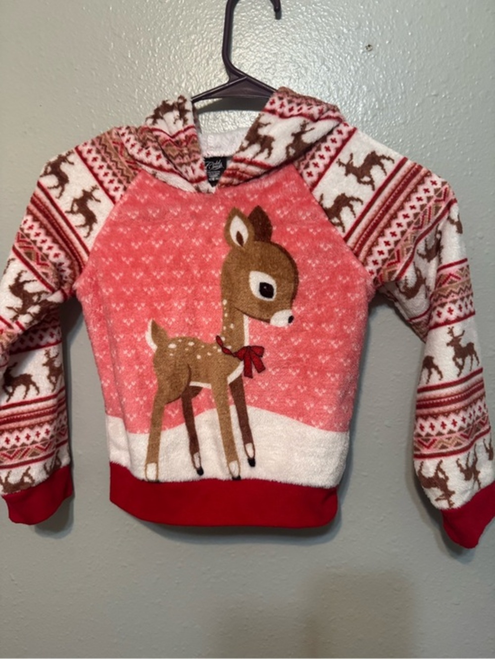 Girls' Cozy Reindeer Hooded Pullover - Pink & Red